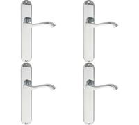 4x PAIR Curved Handle on Long Slim Latch Backplate 241 x 40mm Polished Chrome
