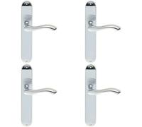 4x PAIR Curved Handle on Long Slim Latch Backplate 241 x 40mm Satin Chrome