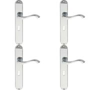Loops 4x PAIR Curved Handle on Long Slim Lock Backplate 241 x 40mm Polished Chrome Loops Multicolor