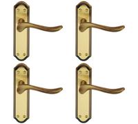 4x PAIR Curved Handle on Sculpted Latch Backplate 180 x 48mm Florentine Bronze