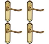 4x PAIR Curved Handle on Sculpted Latch Backplate 180 x 48mm Florentine Bronze