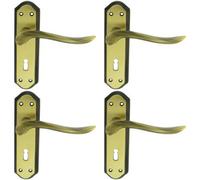 4X Pair Curved Handle On Sculpted Lock Backplate 180 X 48mm Florentine Bronze