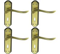 4x PAIR Curved Handle on Sculpted Lock Backplate 180 x 48mm Florentine Bronze