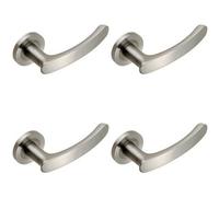 4x PAIR Curved Handle with Rounded Ends Concealed Fix Round Rose Satin Steel
