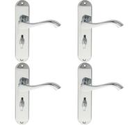 4x PAIR Curved Lever on Chamfered Bathroom Backplate 180 x 40mm Polished Chrome