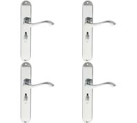 4x PAIR Curved Lever on Long Slim Bathroom Backplate 241 x 40mm Polished Chrome