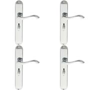 4x PAIR Curved Lever on Long Slim Bathroom Backplate 241 x 40mm Polished Chrome