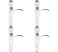 4x PAIR Curved Lever on Long Slim Euro Lock Backplate 241 x 40mm Polished Chrome Loops Multi One Size
