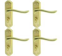 4X Pair Curved Lever On Sculpted Bathroom Backplate 180 X 48mm Dual Brass