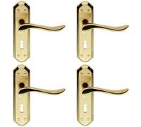 4X Pair Curved Lever On Sculpted Edge Backplate 180 X 48mm Satin/polished Brass