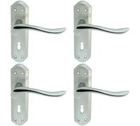 4x PAIR Curved Lever on Sculpted Edge Backplate 180 x 48mm Satin/Polished Chrome