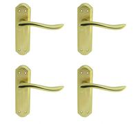 4x PAIR Curved Lever on Sculpted Latch Backplate 180 x 48mm Satin/Polished Brass