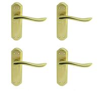 4x PAIR Curved Lever on Sculpted Latch Backplate 180 x 48mm Satin/Polished Brass Loops Metallics One Size