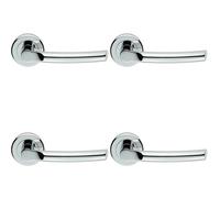 4x PAIR Curved Round Bar Handle on Round Rose Concealed Fix Polished Chrome