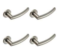 4x PAIR Curved Round Bar Handle on Round Rose Concealed Fix Satin Steel