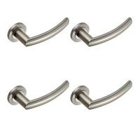 4x PAIR Curved Round Bar Handle on Round Rose Concealed Fix Satin Steel Loops Metallics One Size