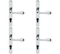 4x PAIR Flared Lever on Narrow Euro Lock Backplate 208 x 26mm Polished Chrome
