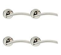 4X Pair Flat Arched Style Handle On Round Rose Concealed Fix Polished Nickel
