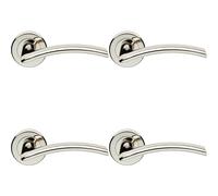 4x PAIR Flat Arched Style Handle on Round Rose Concealed Fix Polished Nickel