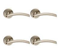 4x PAIR Flat Arched Style Handle on Round Rose Concealed Fix Satin Nickel