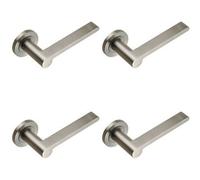 4X Pair Flat Bar Lever With Rounded End On Round Rose Concealed Fix Satin Steel