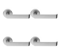 4x PAIR Flat Faced Lever on Round Rose Chamfered Edge Concealed Fix Satin Chrome Loops Multi One Size