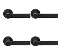 4x PAIR Flat Rectangular Bar Handle on Round Rose Concealed Fix Matt Black