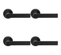 4x PAIR Flat Rectangular Bar Handle on Round Rose Concealed Fix Matt Black Loops Black One Size