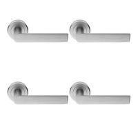 4x PAIR Flat Rectangular Bar Handle on Round Rose Concealed Fix Satin Chrome