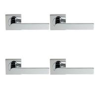 4x PAIR Flat Rectangular Bar Lever on Square Rose Concealed Fix Polished Chrome