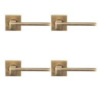 4x PAIR Flat Squared Bar Handle on Square Rose Concealed Fix Antique Brass