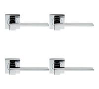 4x PAIR Flat Squared Bar Handle on Square Rose Concealed Fix Polished Chrome