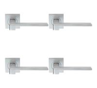 4x PAIR Flat Squared Bar Handle on Square Rose Concealed Fix Satin Chrome