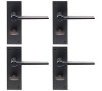 4x PAIR Flat Straight Handle on Slim Bathroom Backplate 150 x 50mm Matt Black Loops Black One Size