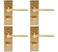 4x PAIR Flat Straight Handle on Slim Bathroom Backplate 150 x 50mm Satin Brass