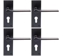 4x PAIR Flat Straight Handle on Slim Euro Lock Backplate 150 x 50mm Matt Black Loops Black One Size