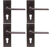 4x PAIR Flat Straight Handle on Slim Euro Lock Backplate 150 x 50mm Matt Bronze