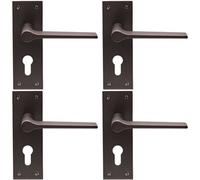 4X Pair Flat Straight Handle On Slim Euro Lock Backplate 150 X 50mm Matt Bronze