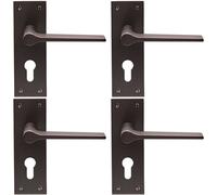 4x PAIR Flat Straight Handle on Slim Euro Lock Backplate 150 x 50mm Matt Bronze Loops Multi One Size