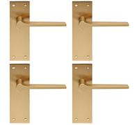 4x PAIR Flat Straight Handle on Slim Latch Backplate 150 x 50mm Satin Brass Loops Metallics One Size
