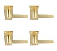 4x PAIR Flat Straight Handle on Slim Lock Backplate 150 x 50mm Antique Brass Loops Metallics One Size