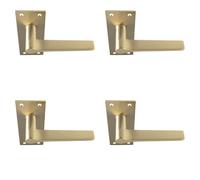 4x PAIR Flat Straight Handle on Slim Lock Backplate 150 x 50mm Satin Brass Loops Metallics One Size