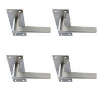 4x PAIR Flat Straight Handle on Slim Lock Backplate 150 x 50mm Satin Nickel Loops Metallics One Size