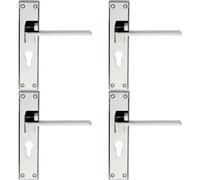 4x PAIR Flat Straight Lever on Euro Backplate Handle 180 x 40mm Polished Chrome