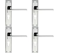 4x PAIR Flat Straight Lever on Euro Backplate Handle 180 x 40mm Polished Chrome Loops Multi One Size