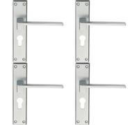 4x PAIR Flat Straight Lever on Euro Backplate Handle 180 x 40mm Satin Chrome Loops Multi One Size
