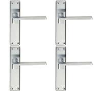 4x PAIR Flat Straight Lever on Latch Backplate Handle 180 x 40mm Satin Chrome