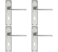 4x PAIR Flat Straight Lever on Lock Backplate Handle 180 x 40mm Satin Chrome Loops Multi One Size