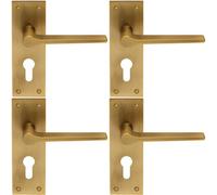 4x PAIR Flat Straight Lever on Slim Euro Lock Backplate 150 x 50mm Antique Brass