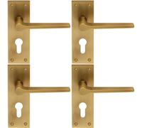 4x PAIR Flat Straight Lever on Slim Euro Lock Backplate 150 x 50mm Antique Brass Loops Metallics One Size